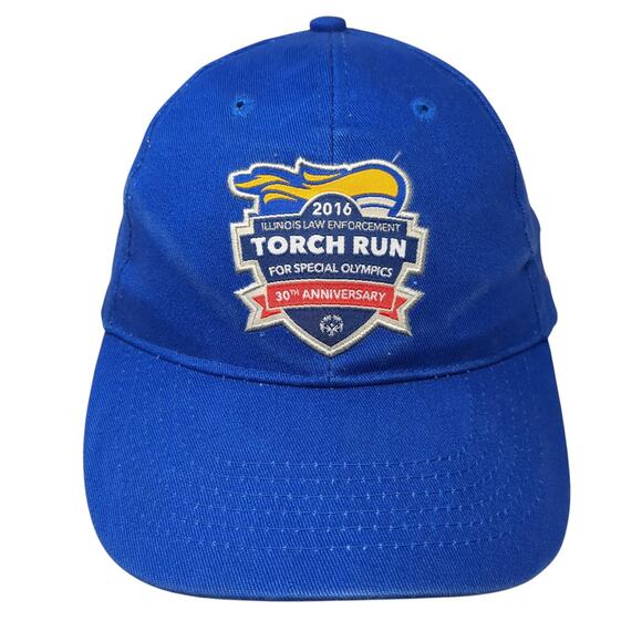 2016 Torch Run 30th Anniversary Strapback Baseball Cap Blue One Size BWM Global - Picture 1 of 10